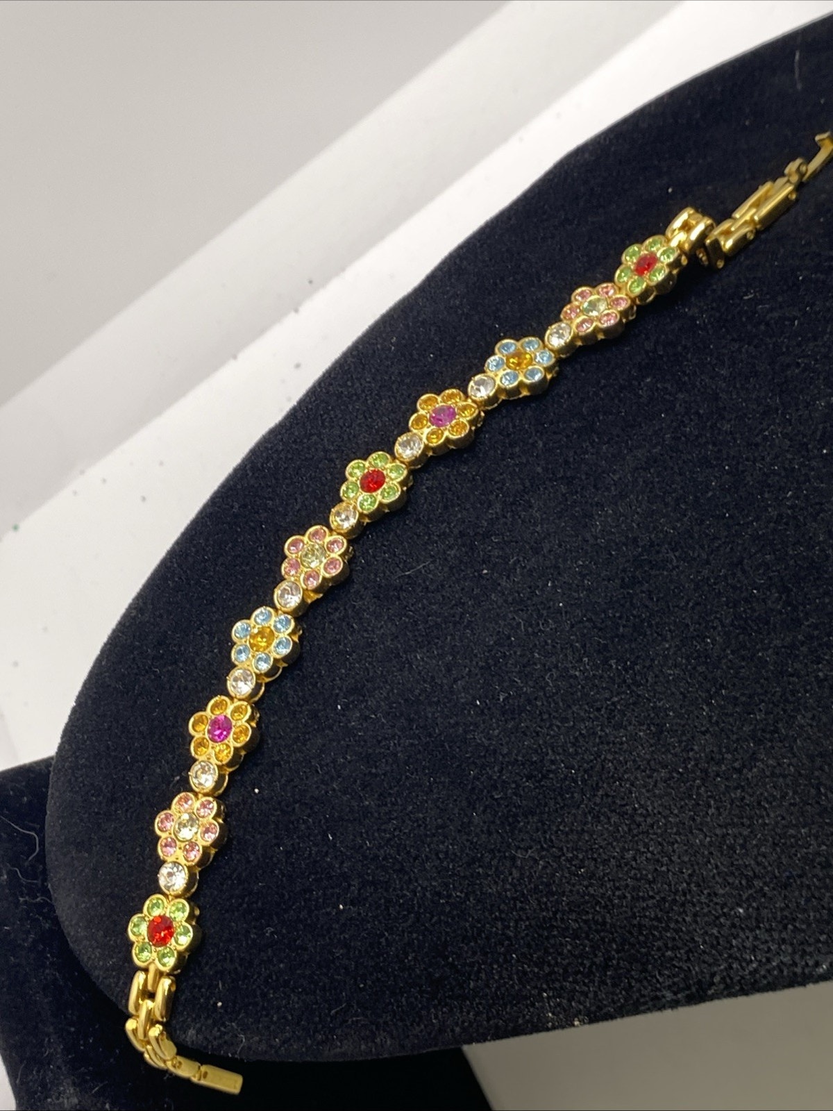Womens Colorful Flower Bracelet Gold Tone